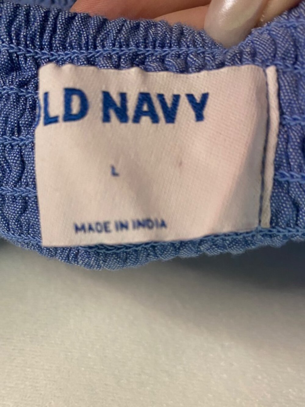 Old Navy Blue Embroidered Smocked Peasant Top L - Picture 2 of 5